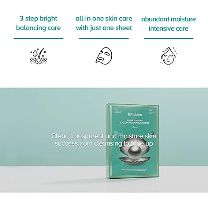 JMsolution MARINE LUMINOUS PEARL DEEP MOISTURE 3 STEP SKIN CARE FACE MASK - KOREAN SKINCARE FACIAL MASK - BOOSTING BRIGHTENING MOISTURIZING-10 SHEETS FOR DRY SKIN (BLACK PEARL) - Image 3